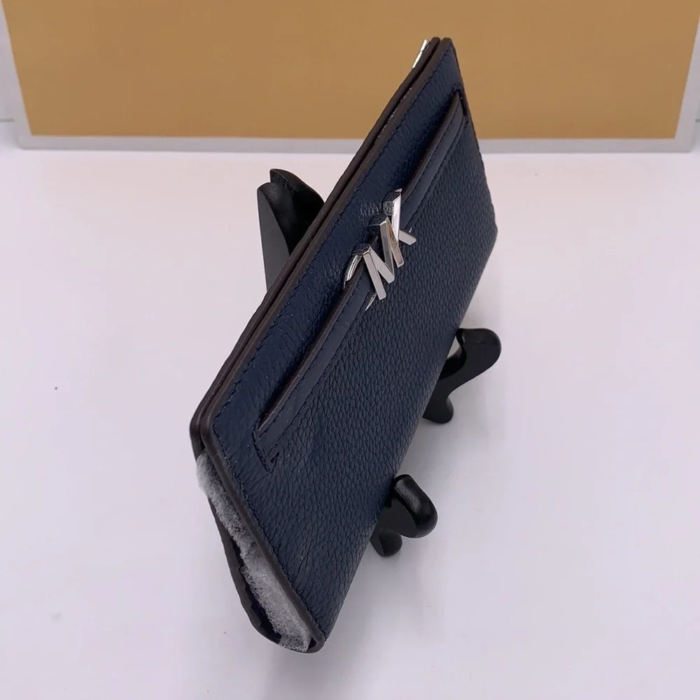 Michael Kors Reed Large Bifold Pebbled Leather Snap Wallet Card Case Navy NWT - Picture 3 of 12
